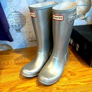 Sparkly silver tall Hunter rain boots